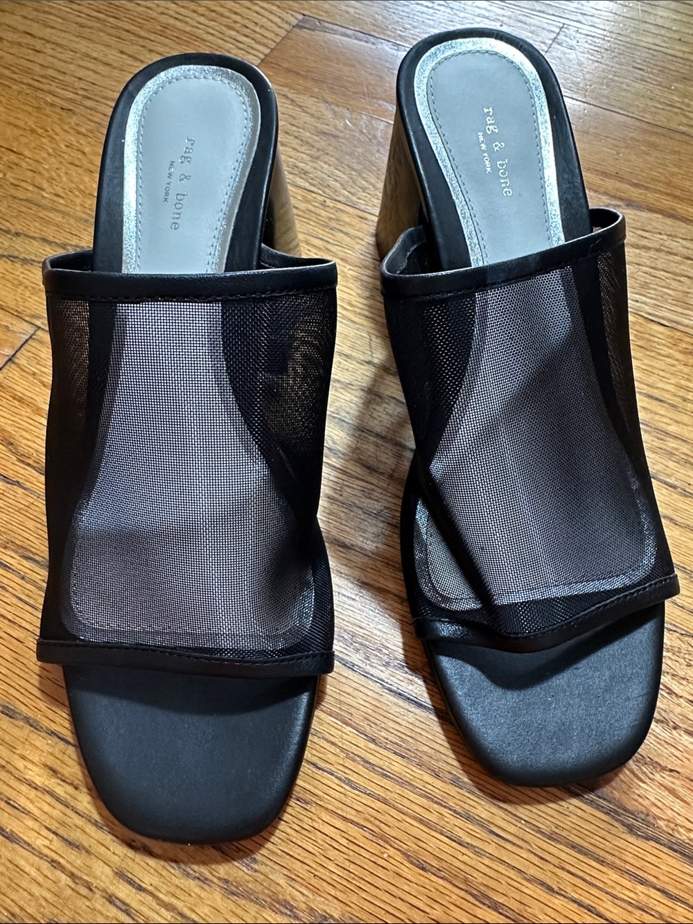 rag & bone Black Mesh Slide Mules with Sculpted Block Heel - Picture 8 of 8
